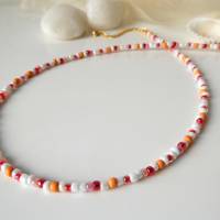Kurze bunte Perlenkette, Choker, Seedbeads, Miyuki Perlen, Toho Perlen, weiß rot orange, Geschenk Frauen Freundin Bild 3