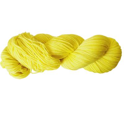 Handgefärbte Socken- und Tuchwolle mit Bambus, 4fädig, 100 g Strang, Farbe: "Zitronengelb Semisolid"