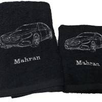 Handtuch - Duschtuch SET Mercedes Geschenk bestickt Namen HANDARBEIT Bild 1