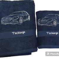 Handtuch - Duschtuch SET Mercedes Geschenk bestickt Namen HANDARBEIT Bild 2