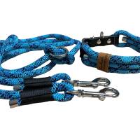 Hundeleine und Halsband Set, beides verstellbar, blau, schwarz, Leder und Schnalle, 10 mm Bild 2