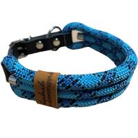 Hundeleine und Halsband Set, beides verstellbar, blau, schwarz, Leder und Schnalle, 10 mm Bild 3