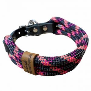 Hundehalsband, verstellbar, schwarz, grau, lachs, pink, Leder grau und Schnalle Bild 1