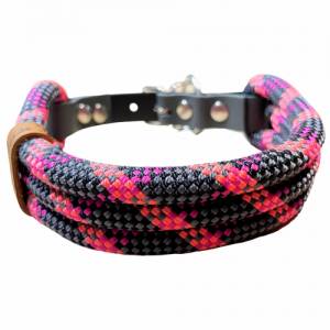 Hundehalsband, verstellbar, schwarz, grau, lachs, pink, Leder grau und Schnalle Bild 2