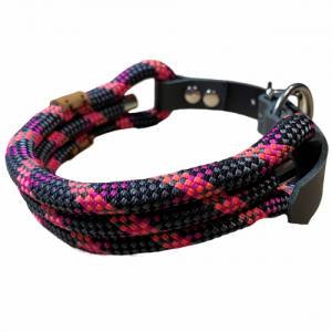 Hundehalsband, verstellbar, schwarz, grau, lachs, pink, Leder grau und Schnalle Bild 3