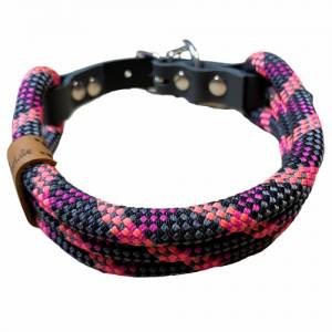 Hundehalsband, verstellbar, schwarz, grau, lachs, pink, Leder grau und Schnalle Bild 4