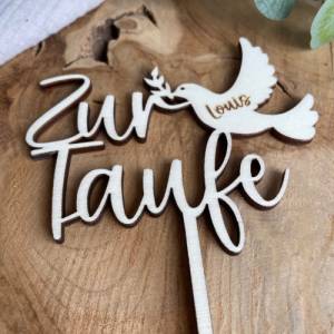 Caketopper zur Taufe / Kuchendeko personalisiert mit Namen / Cake Topper Taufe mit Taube Bild 2