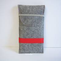 Handyhülle Band rot, mit Klappe und Gummi zum schließen, innen ca.10x17,5cm, auch Maßanfertigung, Geschenk, Bild 1