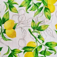 Stoff Baumwolle "Citron"  Zitronen weiss gelb grün Leinenoptik Bild 1