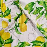 Stoff Baumwolle "Citron"  Zitronen weiss gelb grün Leinenoptik Bild 2