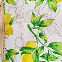 Stoff Baumwolle "Citron"  Zitronen weiss gelb grün Leinenoptik Bild 3