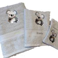 Handtuch und Duschtuch mit Waschhandschuh Bestickt personalisiert Koala Bild 3