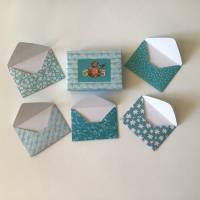 Geschenkbox mit 5 kleinen dazu passenden Umschlägen mit verschiedenen Mustern, Teddymotiv, türkis Bild 1