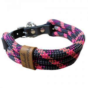 Leine Halsband Set, Tau 10 mm, verstellbar, schwarz, grau, lachs, pink, mit Leder und Schnalle Bild 5
