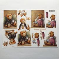 3 D Bastelbogen Teddybären zum Kartenbasteln, DIN A 4 Bogen, 10 cm Motivgröße Bild 1