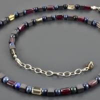 Edelsteinkette mit Dumortierit, Granat, Rauchquarz und Hämatit - Halskette blau rot grau braun zart Geschenk Freundin Bild 3