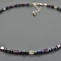 Edelsteinkette mit Dumortierit, Granat, Rauchquarz und Hämatit - Halskette blau rot grau braun zart Geschenk Freundin Bild 4