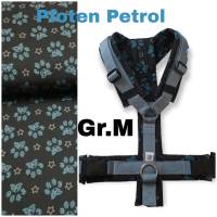 Hundegeschirr “Schwarz Petrol Pfoten – Grau” Gr.M Bild 1