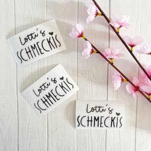 Aufkleber „Schmeckis“ personalisiert Leckerlis Name  Katze Hund Vinyl Beschriftung Haustiere Bild 3