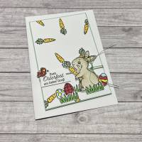 Grußkarten / Glückwunschkarten zu Ostern, „Grüße zum Osterfest vom Osterhasen“, Ostereier, Möhren, Handarbeit Stampin Up Bild 1