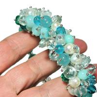 Amazonit aqua türkis Armreif Perlen weiß verstellbar handgemacht silberfarben Armband handmade Bild 2