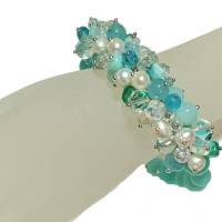 Amazonit aqua türkis Armreif Perlen weiß verstellbar handgemacht silberfarben Armband handmade Bild 3