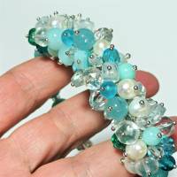 Amazonit aqua türkis Armreif Perlen weiß verstellbar handgemacht silberfarben Armband handmade Bild 5