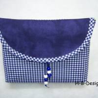 Tasche-stylische Projekttasche, Universaltasche, Karo blau, Deckel Uni blau aus Baumwolle,Büchertasche, waschbar bis 40° Bild 1