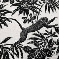 Stoff Baumwolle Meterware natur schwarz Affen Dschungel Dekostoff aus Frankreich Bild 1