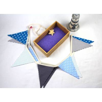 Wimpelkette blau helblau herz aus Baumwolle 10 Wimpel Kinderzimmer Stoffgirlande Badezimmer Schiffdeko