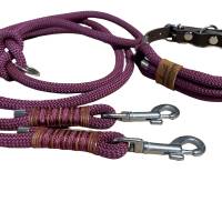 Hundeleine und Halsband Set, beides verstellbar, aubergine, weinrot, Leder und Schnalle, 8 mm Bild 2