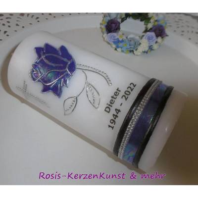 TRAUERKERZE * GEDENKKERZE * BEISETZUNG * BEERDIGUNG * ROSENMOTIV * INDIVIDUELLE BESCHRIFTUNG *
