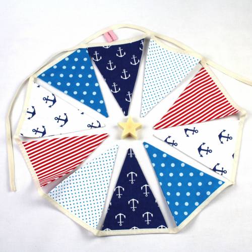 Wimpelkette Maritim aus Baumwolle 10 Wimpel Kinderzimmer Stoffgirlande Badezimmer Schiffdeko