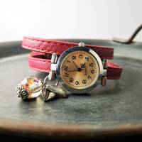 Armbanduhr,Wickeluhr, Damenuhr, Kunstleder,  Auswahl, Blütenkugel Bild 1