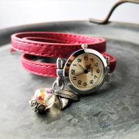 Armbanduhr,Wickeluhr, Damenuhr, Kunstleder,  Auswahl, Blütenkugel Bild 4