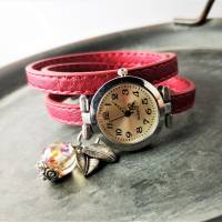 Armbanduhr,Wickeluhr, Damenuhr, Kunstleder,  Auswahl, Blütenkugel Bild 5