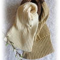 Handgestrickter Schal aus Baumwolle,Wolle,Alpaka - Geschenk,flauschig,weich,warm,modern,wollweiß,braun Bild 2