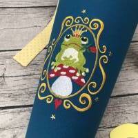 zauberhafte Schultüte Zuckertüte aus Stoff in Türkis & Petrol mit Frosch Prinz und Gold & Glitzer Bild 4