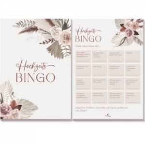 Hochzeitsbingo als Hochzeitsspiel für Brautpaar & Gäste im schönen floralen Design I 50 Blätter I CreativeRobin Bild 1