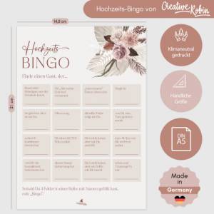 Hochzeitsbingo als Hochzeitsspiel für Brautpaar & Gäste im schönen floralen Design I 50 Blätter I CreativeRobin Bild 4