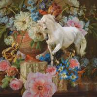 ♕ Jersey Panel 3 teilig mit Pferd Pferden Rosen Blumen Barock 75 x 150 cm ♕ Bild 1