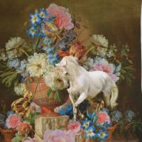 ♕ Jersey Panel 3 teilig mit Pferd Pferden Rosen Blumen Barock 75 x 150 cm ♕ Bild 3