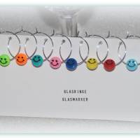 8 fröhlich bunte Glasmarker Smile silber- oder goldfarben, Glasmarkierer, Tassenmarker Kindergeburtstag Bild 2
