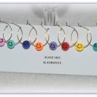 8 fröhlich bunte Glasmarker Smile silber- oder goldfarben, Glasmarkierer, Tassenmarker Kindergeburtstag Bild 3