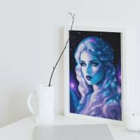 Digitaler Download Motiv "Galaxy Girl" Sublimation png 300dpi Kunstdruck A4 Galaxie Frauenportrait lila türkis Bild 1