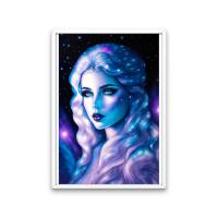 Digitaler Download Motiv "Galaxy Girl" Sublimation png 300dpi Kunstdruck A4 Galaxie Frauenportrait lila türkis Bild 3