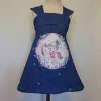 Jersey Kleid in Gr.98/104 A-Linie Mädchen und Einhorn blau Bild 1