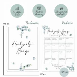 Hochzeitsbingo als Hochzeitsspiel für Brautpaar & Gäste im schönen Eukalyptus Design I 50 Blätter I CreativeRobin Bild 3