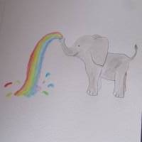 Geburtsbild Elefant mit Regenbogen personalisiert mit Namen Bild 1