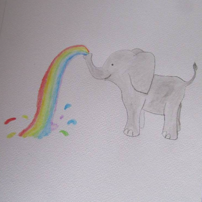 Geburtsbild Elefant mit Regenbogen personalisiert mit Namen